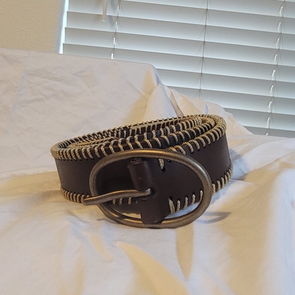 RVCA Dark Brown Leather Belt with Silver Buckle